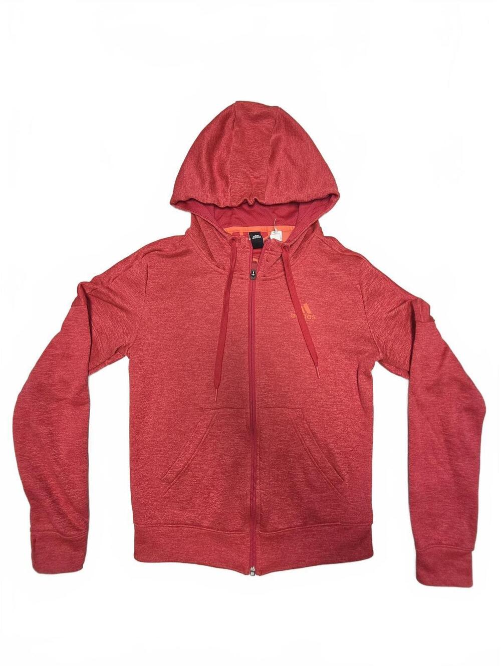 Adidas ClimaWarm Red Marled Athletic Full Zip Hoodie Jacket Womens Size XS